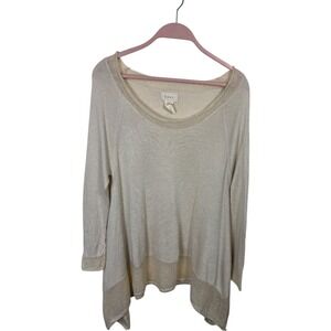 Shae Womens Silk Cashmere Knit Sweater Top Tunic Sz L Beige Sheer Overlay Light